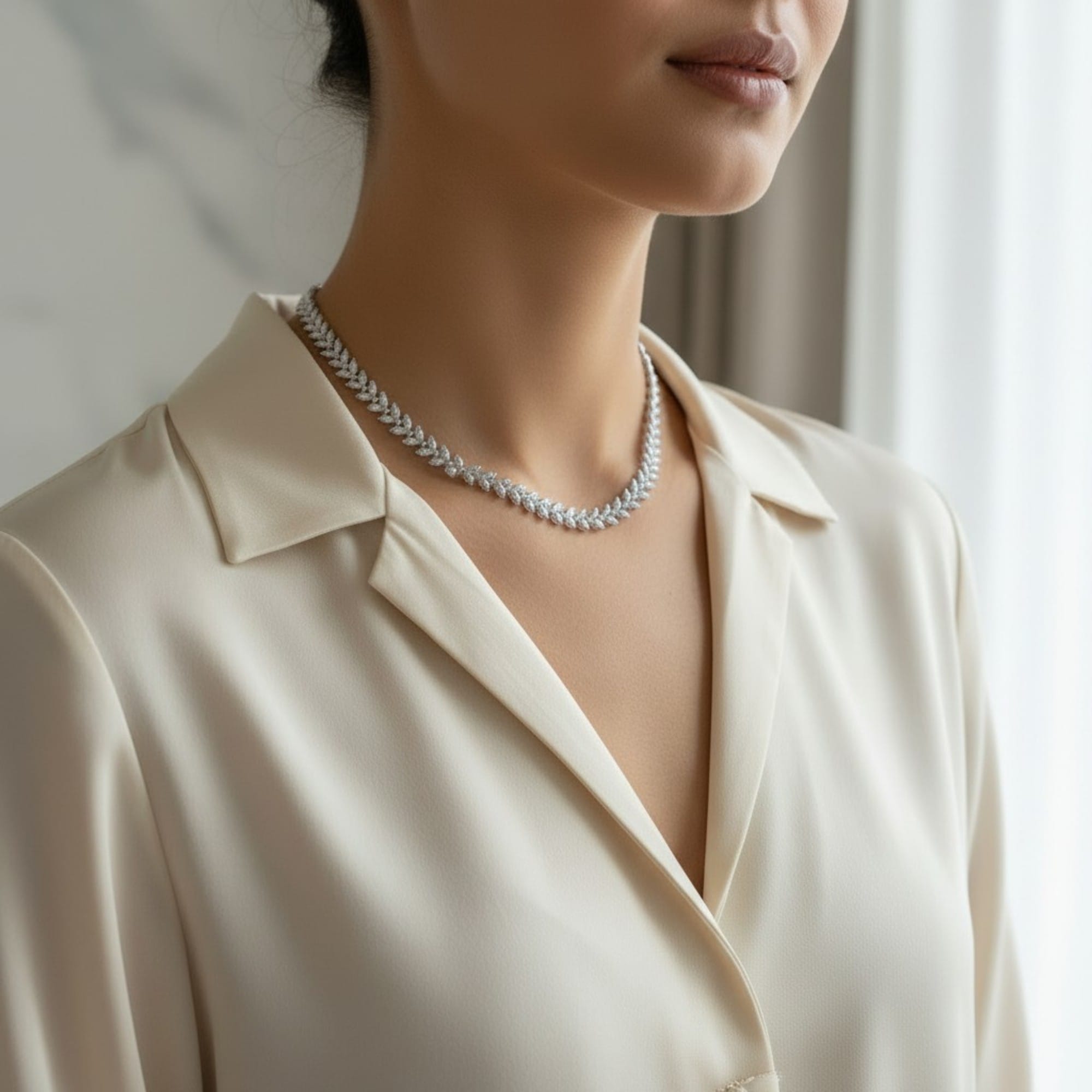 Choker Folhas Texturizadas Prateado – imagem 2