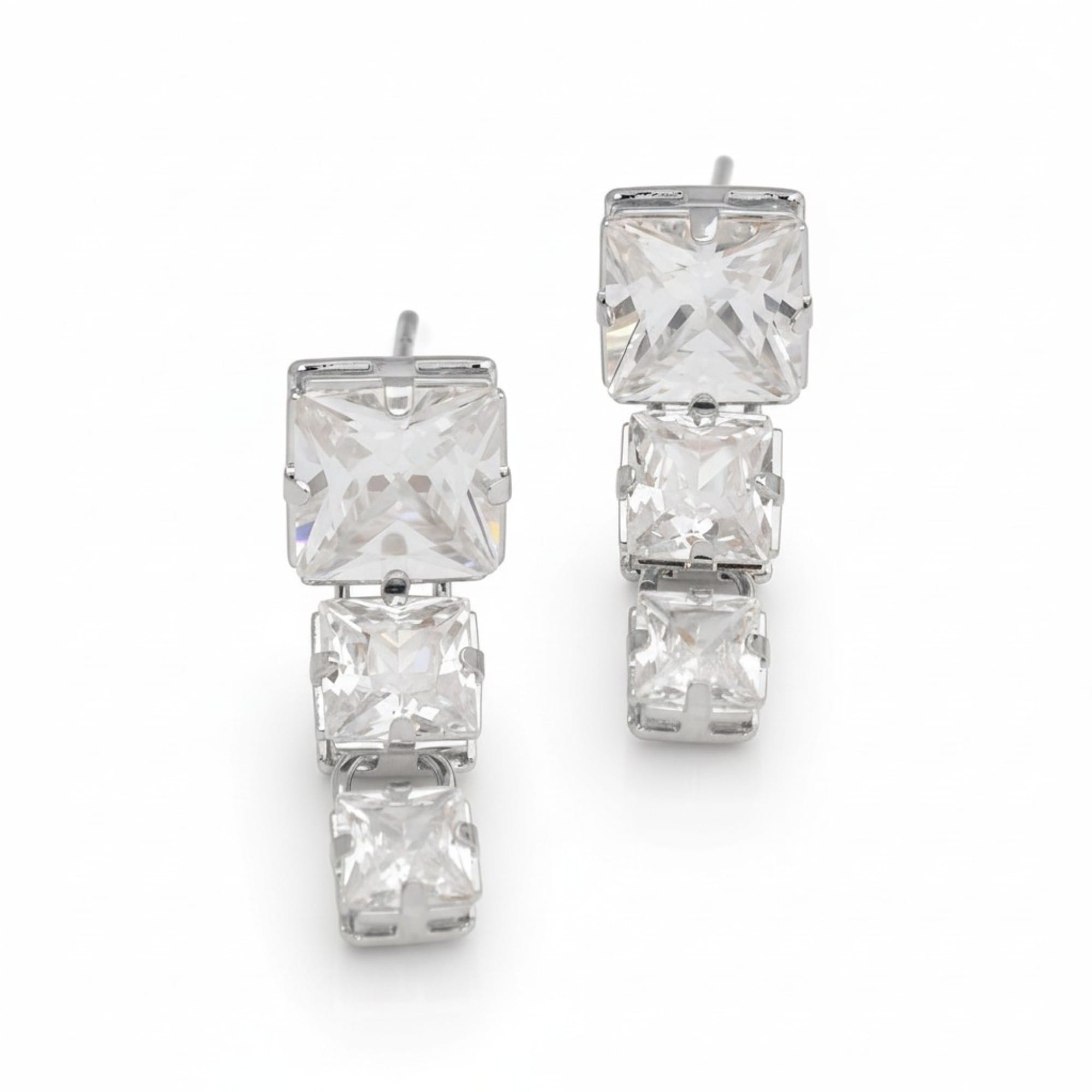 Brinco Trio Carré Cristal Prateado