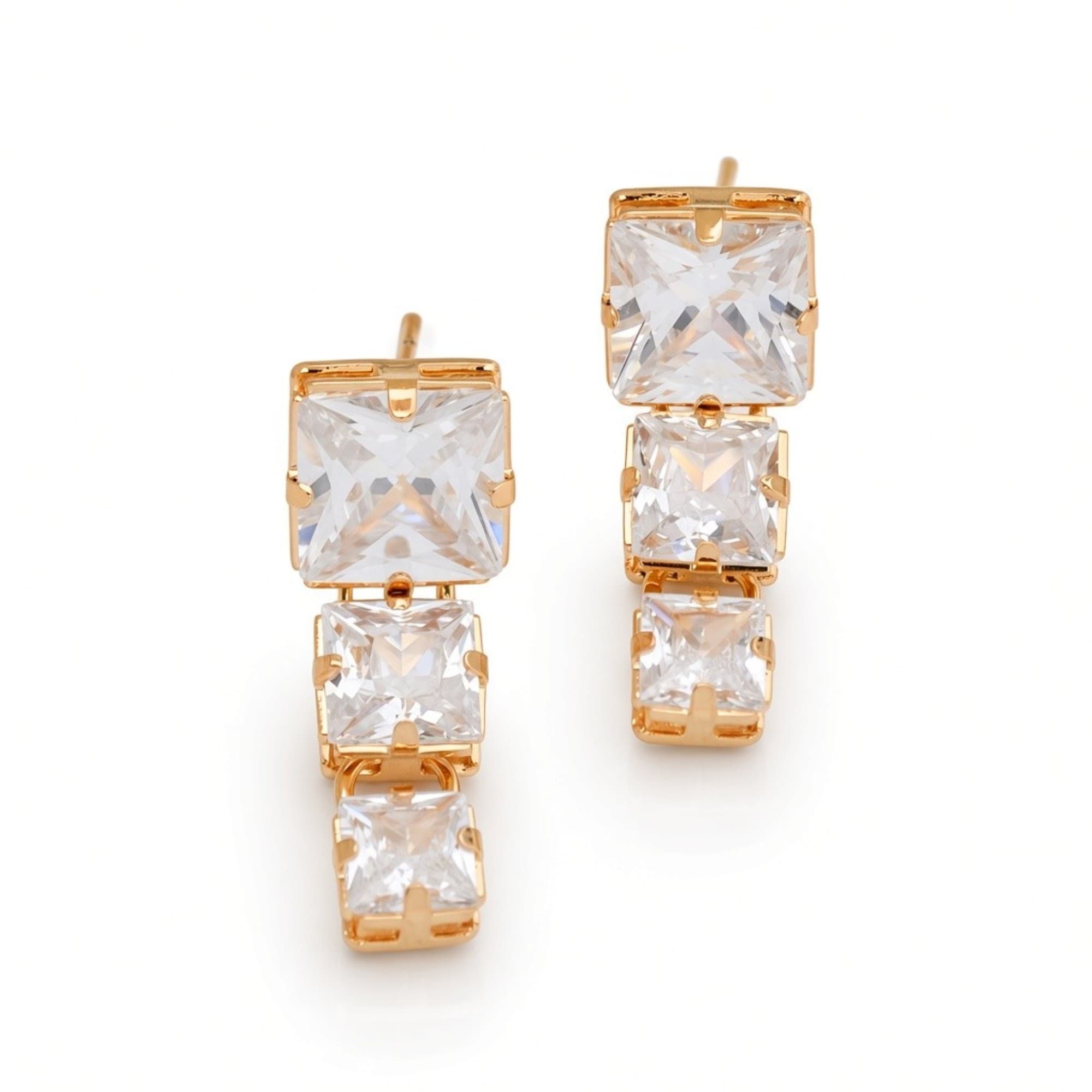 Brinco Trio Carré Cristal Dourado