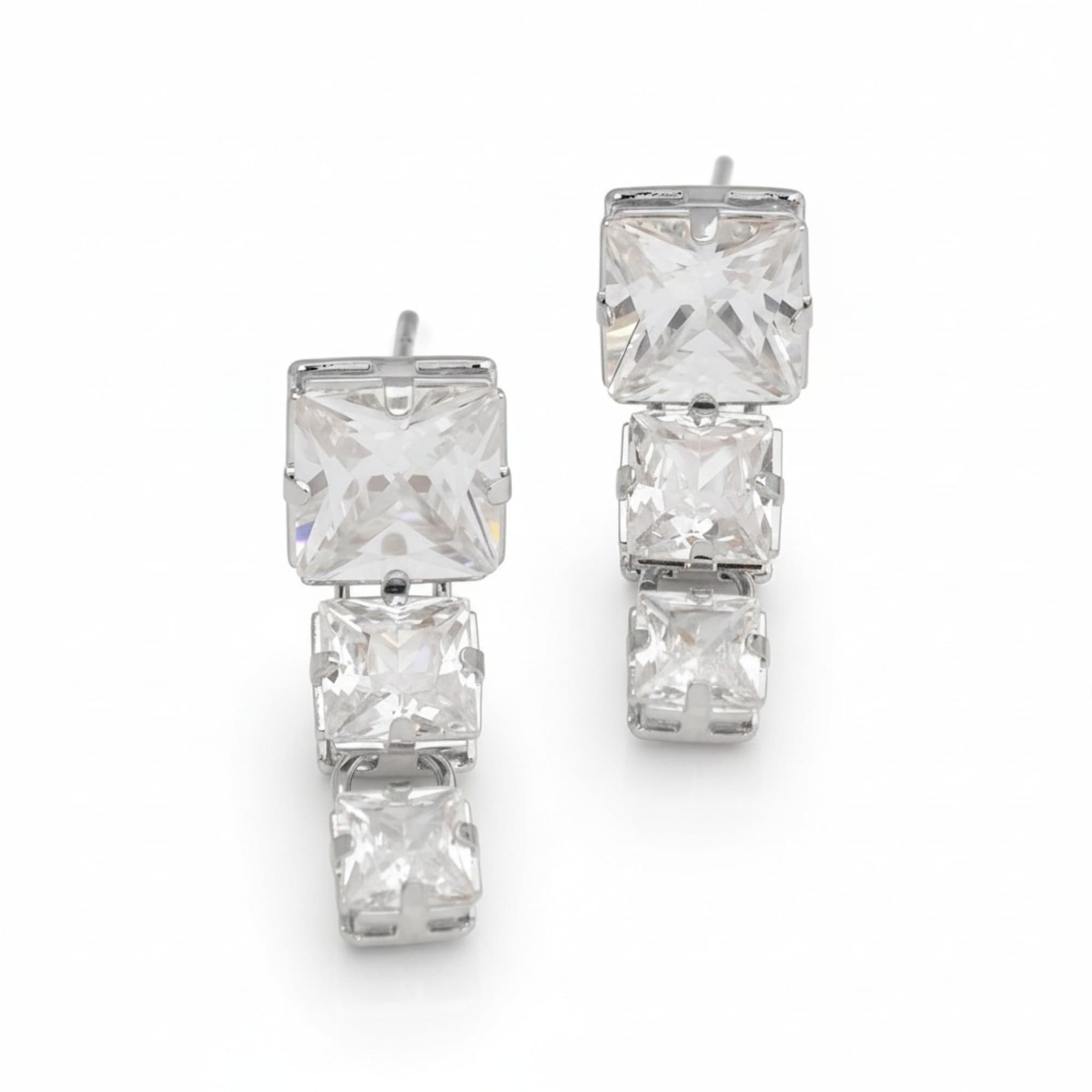Brinco Trio Carré Cristal Prateado